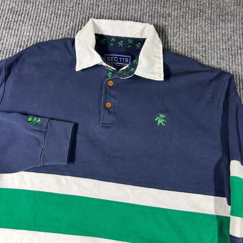 Section 119 Shirt Men's L Grateful Dead Dancing Bear Rugby Navy Striped Rare